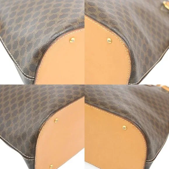 CELINE Logo Macadam Pattern Handbag PVC Leather Brown GHW Italy
